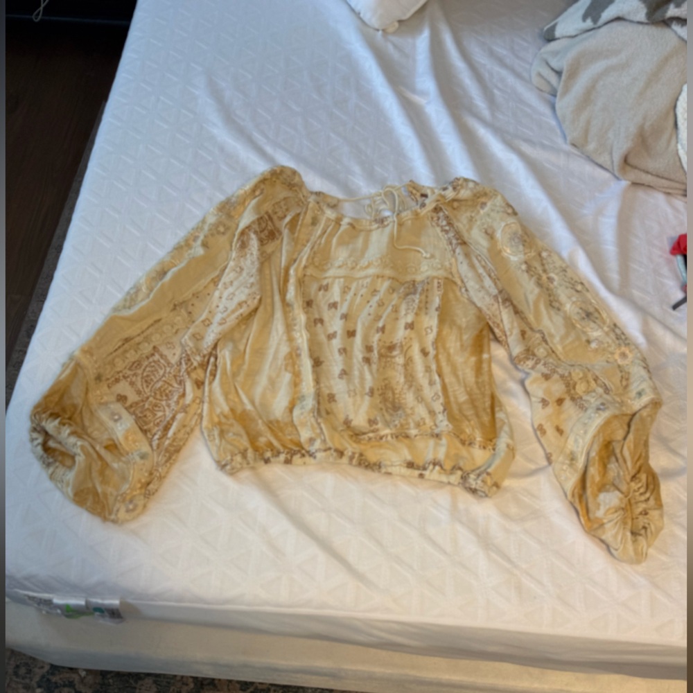 Free People Beige Embroidered Top
